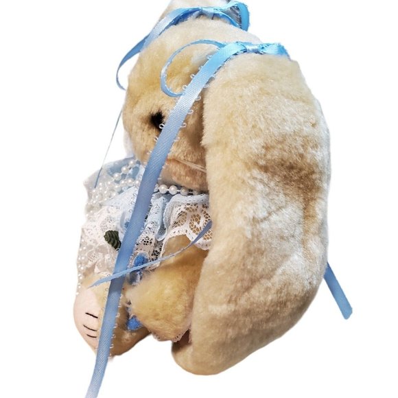 Vintage Bunny Rabbit Stuffed Animal Plush Blue 7" Jointed with Outfit Easter - Picture 10 of 13